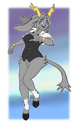 action_pose anklet anthro antlers bottomless bracelet breasts capelet clothed clothing collared_shirt dress_shirt featureless_crotch female floppy_ears fur gradient_background grey_body grey_fur hair happy hooves horn jewelry long_ears long_tail looking_at_viewer open_mouth pose purple_eyes shirt short_hair simple_background sleeveless_shirt solo tail topwear tuxedo_vest twintails_(hairstyle) unguligrade pigeonmaybe pseudoregalia sybil_(pseudoregalia) bovid caprine goat jackalope lagomorph leporid mammal rabbit absurd_res digital_drawing_(artwork) digital_media_(artwork) full-length_portrait hi_res portrait