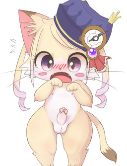 accessory anthro balls blush blush_stickers clothing drill_curls erection fangs femboy foreskin genitals hair hat hat_only headgear headgear_only headwear headwear_only humanoid_genitalia humanoid_penis male mostly_nude nipples open_mouth penis penis_accessory penis_ribbon purple_eyes ribbons shota simple_background solo standing teeth thick_thighs whiskers white_background wide_hips young young_anthro bunnag cat_busters chrona_(cat_busters) domestic_cat felid feline felis mammal digital_media_(artwork) hi_res shaded