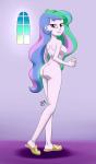 butt female hair human_only long_hair looking_at_viewer looking_back multicolored_hair nipples not_furry nude smile solo pia-sama equestria_girls friendship_is_magic hasbro my_little_pony princess_celestia_(eg) human mammal digital_media_(artwork) grandfathered_content