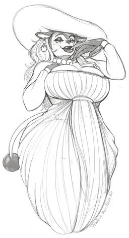 anthro big_breasts big_hands breasts cleavage clothed clothing cosplay costume crossover_cosplay dress ear_piercing female gem hat headgear headwear jewelry lips looking_at_viewer looking_down looking_down_at_viewer low-angle_view necklace pearl_(gem) pearl_necklace piercing solo sun_hat sundress wide_brim_hat phathusa capcom nintendo pokemon resident_evil alcina_dimitrescu fan_character bow_experiment_(resident_evil) cadou_host_(resident_evil) generation_2_pokemon miltank pokemon_(species) vampire absurd_res crossover hi_res monochrome sketch