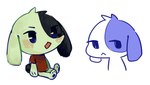 ambiguous_gender anthro blue_eyes clothing eyebrows floppy_ears fur lop_ears mouth_closed open_mouth pawpads paws scut_tail shirt short_tail simple_background sitting solo tail topwear white_background flavia-elric cave_story lagomorph mammal mimiga 2021 digital_media_(artwork)