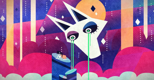 ambiguous_gender anthro bodily_fluids clothed clothing cloud disembodied_head dress duo female green_eyes hair humanoid_pointy_ears long_ears outside pointy_ears simple_background sun tears shane_frost canid canine human mammal 2018 digital_media_(artwork)