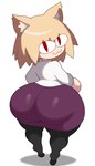 big_butt blonde_hair bottomwear butt clothing female hair looking_at_viewer purple_bottomwear purple_clothing purple_skirt red_eyes shirt skirt solo standing topwear white_clothing white_shirt white_topwear jutsapostion melty_blood tsukihime type-moon neco-arc animal_humanoid cat_humanoid felid felid_humanoid feline feline_humanoid humanoid mammal mammal_humanoid absurd_res hi_res