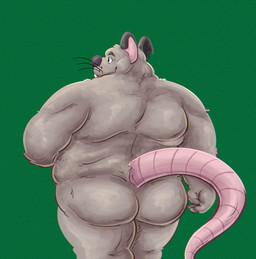 4_fingers anthro belly big_butt biped butt fingers fur green_background grey_body grey_fur humanoid_hands male overweight overweight_male simple_background solo standing whiskers 06betos11 brok_the_investigator cowcat_games guard_(brok_the_investigator) mammal murid murine rat rodent 2026 hi_res