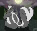 anthro belly butt cloud full_moon looking_at_viewer looking_back looking_back_at_viewer male moon night nude sitting skunk_tail sky slightly_chubby slightly_chubby_anthro slightly_chubby_male smelly solo tail thick_tail visible_stench monochromemephit remishadow mythology ray_rhythmus canid canine hybrid mammal mephitid mythological_canine mythological_creature skunk werecanid werecanine werecreature werewolf