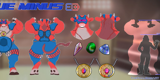 anthro armor bow_ribbon female flat_chested gem hooves horn mask muscular muscular_female scar size_difference solo thick_thighs wide_hips fruitybootyraptor blue_minus bovid bovine mammal absurd_res hi_res