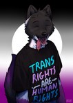 anthro asexual_pride_colors black_body black_clothing black_fur black_shirt black_t-shirt black_topwear blue_bottomwear blue_clothing blue_pants bottomwear cheek_tuft clothed clothing eyes_closed facial_tuft fangs fur happy head_tuft hearing_aid lgbt_pride male multicolored_body multicolored_clothing multicolored_fur multicolored_shirt multicolored_t-shirt multicolored_text multicolored_topwear neck_tuft open_mouth open_smile pants pride_color_background pride_color_clothing pride_color_shirt pride_color_t-shirt pride_color_text pride_color_topwear pride_colors print_clothing purple_body purple_fur red_tongue shirt simple_background smile solo t-shirt teeth text tongue tongue_out topwear transgender_pride_colors tuft white_body white_fur azuza canid mammal half-length_portrait hi_res portrait signature