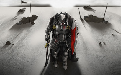 armor blood blood_stain bodily_fluids chainmail clothed clothing corpse death desert fantasy food full_armor headgear helmet knight looking_at_viewer male medieval melee_weapon not_furry plate_armor plate_mail shadow shield solo standing sword war warrior weapon aennor human mammal 16:10 widescreen