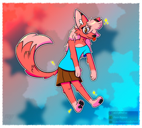 anthro border bottomwear clothed clothing crossdressing femboy fur hair looking_at_viewer male pawpads paws red_body red_fur simple_background skirt smile solo tail text tongue tongue_out white_border rahony feon canid canine fox mammal absurd_res digital_media_(artwork) hi_res paint_tool_sai_(artwork)