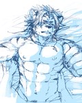 abs anthro blush duo lying male muscular muscular_anthro muscular_male nipples on_back pecs haruki lifewonders tokyo_afterschool_summoners nomad_(tas) felid mammal pantherine tiger hi_res