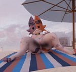 anthro anus areola arm_tuft athletic beach beach_towel bedroom_eyes bell bell_collar black_claws blue_towel bodily_fluids brown_body brown_fur brown_hair brown_towel building claws cloud cloudy_sky collar crosshair exhibitionism eyebrows eyewear eyewear_on_head female fur genitals grey_cloud hair hand_on_leg hand_on_thigh head_tuft heart_symbol leg_tattoo light_pole looking_at_viewer low-angle_view markings multicolored_body multicolored_ears multicolored_fur multicolored_hair multicolored_head multicolored_toes multicolored_towel narrowed_eyes nipples orange_toes parasol pawpads photo_background pink_areola pink_nipples presenting presenting_anus presenting_pussy purple_body purple_fur purple_hair purple_toes pussy raised_eyebrow reclining sand seductive shoulder_tuft sky smile smiling_at_viewer smirk smirking_at_viewer snaggle_tooth solo spread_legs spreading star_symbol sunglasses sunglasses_on_head sunset sweat tail tattoo towel tuft umbrella water wet wet_body white_body white_fur white_tail white_towel womb_tattoo akittu blender_cycles epic_games fortnite cate_meowdy calico_cat domestic_cat felid feline felis mammal 3d_(artwork) absurd_res blender_(artwork) digital_media_(artwork) hi_res photography_(artwork)