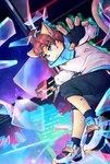 anthro breaking_glass broken_glass city city_background clothing cyberpunk eyewear footwear glass glasses kemono male shoes sneakers solo window young luce_bontemps shinko domestic_cat felid feline felis mammal hi_res