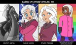 alternate_rainbow_pride_colors anime_eyes anthro cal_arts clothing coat dark_body dark_skin female hair humor lgbt_pride looking_at_viewer politics pride_colors rainbow_pride_colors solo text topwear marik_azemus34 cartoon_network sailor_moon_(series) steven_universe studio_trigger karma_faye canid canine fox human mammal 2019 english_text