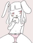 bedroom_eyes blush breasts clothed clothing female hair half-closed_eyes looking_at_viewer narrowed_eyes nipples panties seductive simple_background smile solo tongue tongue_out underwear ikutasemi animal_humanoid humanoid lagomorph lagomorph_humanoid leporid_humanoid mammal mammal_humanoid rabbit_humanoid 2019 digital_media_(artwork)