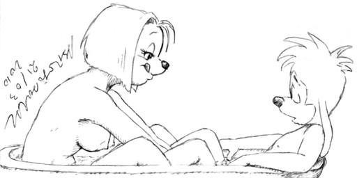 age_difference anthro bath bathing bathtub black_nose breasts duo eyes_closed female hair half-closed_eyes licking licking_lips licking_own_lips male male/female narrowed_eyes nipples nude self_lick sex tongue tongue_out young asthexiancal disney goof_troop debbie_dune max_goof canid canine mammal 2010 black_and_white monochrome cousins_(lore) incest_(lore)