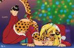 2015 amber_eyes anthro blonde_hair bottomless cheetah christmas christmas_clothing christmas_headwear christmas_tree clothed clothing conditional_dnp corset digital_media_(artwork) exposure_variation felid feline female fluff-kevlar footwear fur hair hat headgear headwear holidays inside legwear lingerie long_hair looking_at_viewer mammal mihari orange_body orange_fur plant santa_hat skimpy socks solo spots stockings text toeless_footwear toeless_socks topwear tree white_body white_fur yellow_body yellow_fur