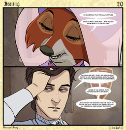 anthro asking_another border brown_hair clothed clothed_anthro clothed_female clothed_human clothed_male clothing countershade_face countershade_fur countershading dialogue duo eyebrows eyelashes female female_anthro freckled_face freckles fur hair headdress inside insignia iris light_body light_skin linked_speech_bubble male male_human narrowed_eyes nobleman open_mouth page_number pupils question shield shirt side_glance snout speech_bubble stone_wall talking_to_another text title topwear translucent_headdress wall_(structure) wall_decoration white_clothing white_shirt white_topwear wimple sir_paulus disney robin_hood_(disney) maid_marian pavel_(sir_paulus) canid canine canis fox human mammal artist_name comic english_text hi_res