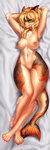 anthro areola arm_tuft breasts chest_tuft dakimakura elbow_tuft female front_view genitals hands_behind_head nipples pussy solo tuft variri felid feline hybrid mammal marine dakimakura_design hi_res