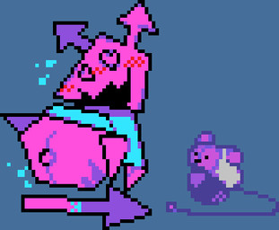 ambiguous_gender arrow_(anatomy) blush blush_lines bodily_fluids duo female feral floating geometric heart_eyes heart_symbol lying on_front pink_body pregnant pregnant_ambiguous pregnant_female progress_bar sweat miner_mate_coffee deltarune undertale_(series) animate_inanimate computer_virus_(species) digital_creature mammal maus_(deltarune) mouse murid murine rodent virovirokun low_res