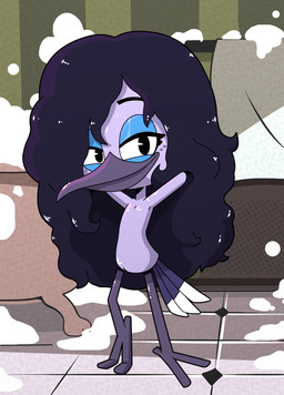 anthro beak featureless_chest female flat_chested genitals hair long_hair looking_at_viewer purple_body smile solo standing vulva young young_anthro young_female mopgoblin disney ducktales ducktales_(2017) violet_sabrewing avian bird 2026