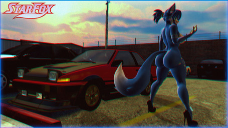 2000s_(media) 2000s_theme anthro big_butt butt car clothing curvy_figure female footwear fox_ears fox_tail high_heels nude nude_anthro nude_female pose posing_for_picture posing_for_the_viewer posing_nude shoes solo thick_thighs vehicle wide_hips krako warfaremachine_(modeler) garry's_mod nintendo star_fox toyota krystal_(star_fox) warfare_krystal canid canine fox mammal 3d_(artwork) absurd_res digital_media_(artwork) hi_res widescreen