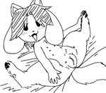 4_ears beady_eyes blush female feral genitals hair looking_at_viewer lying multi_ear multi_nipple nipples nude on_back open_mouth open_smile pawpads presenting presenting_pussy pussy simple_background smile solo spread_legs spreading thick_thighs unawarey undertale undertale_(series) temmie_(undertale) canid canine felid feline mammal tem black_and_white monochrome