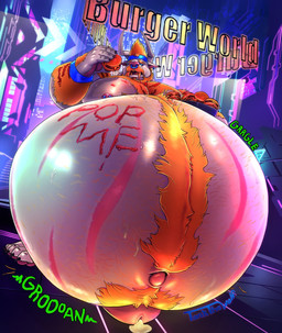 anthro belly belly_hair big_belly big_penis bloated blonde_hair bodily_fluids body_hair burger chest_hair cum facial_piercing food fur genital_fluids genitals hair horn huge_belly huge_penis hyper hyper_belly leaking_cum male navel nose_piercing nose_ring outie_navel penis piercing ring_piercing rumbling_stomach solo stretch_marks stuffing white_body white_fur tankthewolf final_fantasy final_fantasy_xiv square_enix felid hrothgar mammal hi_res