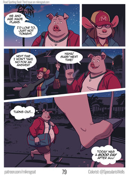 5_fingers anthro bag barefoot black_hair blue_clothing blue_hoodie blue_topwear bottomwear breasts brown_bottomwear brown_clothing brown_shorts clothed clothed_anthro clothed_female clothed_male clothing dialogue duo eyewear feet female fingers fur gig_bag glasses hair hat headgear headwear hoodie hooves horn hug humanoid_hands jacket lute male multicolored_clothing multicolored_hat multicolored_shirt multicolored_topwear musical_instrument night overweight overweight_anthro overweight_male page_number pink_body pink_fur pink_nose pink_skin plucked_string_instrument red_clothing red_hair red_hat red_headwear red_hoodie red_shirt red_topwear shirt shorts smile speech_bubble standing string_instrument sunset text thought_bubble tongue topwear ukulele walking wearing_glasses white_clothing white_shirt white_topwear yellow_clothing yellow_hat yellow_headwear yellow_shirt yellow_topwear mikrogoat basil_(mikrogoat) carolina_(mikrogoat) domestic_pig mammal mouse murid murine rodent suid suine sus_(pig) comic english_text hi_res url