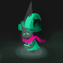 anthro black_body black_fur clothed clothing eyewear fur glasses gun hat headgear headwear male ranged_weapon scarf solo weapon framebuffer deltarune ralsei_with_a_gun undertale_(series) ralsei bovid caprine darkner goat mammal 1:1 2019 hi_res meme