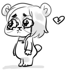 ambiguous_gender anthro bodily_fluids chibi clothing overalls pouting sad solo tears lostwisdom bear giant_panda mammal low_res monochrome sketch