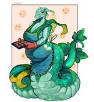 anthro anthrofied apode baking_tray belly big_belly big_breasts breasts clothing cookie female food green_body green_scales handwear legless mature_female oven_mitts pokemorph pregnant pregnant_anthro pregnant_female scales serpentine solo tongue tongue_out wide_hips lbt9000 nintendo pokemon draconcopode generation_5_pokemon pokemon_(species) reptile scalie serperior hi_res