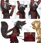 anthro bodily_fluids bulge clothed clothing cum cum_in_clothing cum_through_clothing drinking duo genital_fluids male potion scarf wet wet_clothing hexxy baku_(baku_the_citra) citra felid mammal