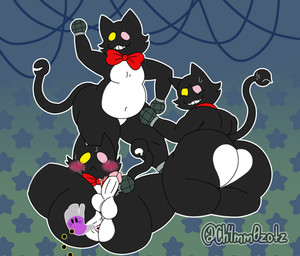 anthro anus balls belly black_body black_fur blush bodily_fluids bow_tie bow_tie_only butt butt_heart fur genitals hand_on_butt heterochromia living_tail looking_at_viewer male mostly_nude multicolored_body navel nervous penis presenting simple_background slightly_chubby smile spread_butt spreading sweat tail thick_thighs tuft two_tone_body unusual_anatomy unusual_tail white_body white_fur ch4mm0zotz deltarune undertale_(series) cat_mike_(deltarune) mike_(deltarune) darkner domestic_cat felid feline felis mammal hi_res