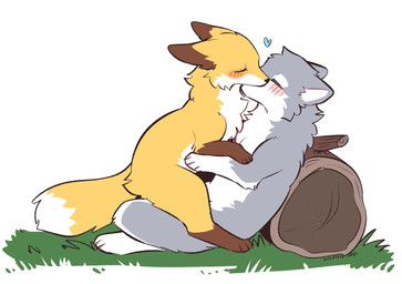 ambiguous_gender belly black_nose blush brown_body brown_ears brown_fur countershading dipstick_tail duo eyes_closed face_to_face feral fluffy fluffy_tail fur gloves_(marking) grass grey_body grey_ears grey_fur heart_symbol hug leaning leaning_backward leg_markings log markings multicolored_body multicolored_fur on_top orange_body orange_fur plant quadruped reclining romantic romantic_couple socks_(marking) tail tail_markings two_tone_body two_tone_fur white_belly white_body white_fur wood tsukune_minaga lis_(tsukune_minaga) rufu_(tsukune_minaga) canid canine canis fox mammal wolf 2023 dated digital_media_(artwork) signature female_(lore) male_(lore)