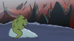 contemplating eyeless floating lonely male mountain nude_anthro solo thinking thoughtful_expression ails scalie 16:9 hi_res widescreen