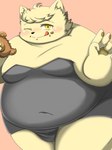 anthro belly blush bread bulge clothed clothing crossdressing eating food fur male moobs navel one_eye_closed overweight overweight_male paw_bread playboy_outfit solo wink yellow_body yellow_eyes yellow_fur young young_anthro kemoduelist cyberconnect2 fuga:_melodies_of_steel little_tail_bronx boron_brioche domestic_cat felid feline felineko felis mammal 3:4 hi_res