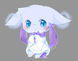 :< ambiguous_gender anthro blue_eyes blush chibi grey_background kemono looking_aside simple_background solo deaic mammal unknown_species 2018 hi_res