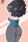 2:3 absurd_res afro anthro big_butt blanagami bottomless bovid breasts butt caprine clothed clothing digital_media_(artwork) female fluffy fluffy_tail fur grey_body grey_fur hair hi_res mammal rear_view sheep simple_background solo tail under_boob wide_hips