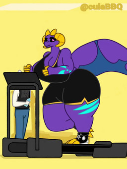 anthro apology aroused athletic_wear big_breasts big_butt big_tail bodily_fluids bottomwear bouncing_breasts bouncing_butt bra breasts butt claws clothing clumsy crush dialogue duo embarrassed facesitting falling falling_on_another female fur glowing glowing_markings gym gym_bottomwear gym_shorts horn huge_butt hyper hyper_butt looking_at_butt male male/female markings muscular muscular_female purple_body purple_eyes running shirt shorts sitting sitting_on_another sports_bra stare stumbling sweat sweatdrop t-shirt tail text tight_bottomwear tight_clothing tight_shorts topwear treadmill underwear white_body white_fur yellow_claws yellow_horn culabbq mythology john_(culabbq) judith_(judiththedragon) dragon felid feline mammal mythological_creature mythological_scalie scalie 3:4 animated hi_res short_playtime sound video