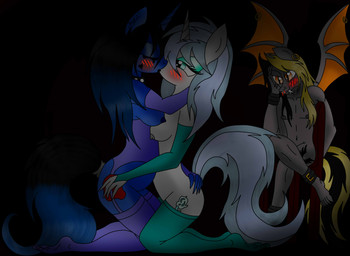 5j4c720 abstract_background black_hair blue_fur blush breasts chair clothing cuff cutie_mark ear_piercing equine eyes_closed female fur gloves green_eyes hair horn horse kissing lesbian lingerie male my_little_pony nipples nude open_mouth orange_eyes original_character pegasus piercing pony side_boob sitting stockings tongue two_tone_hair unicorn watching white_fur wing_boner wings
Rating: Explicit
Score: 0
User: 5J4C720
Date: November 17, 2013