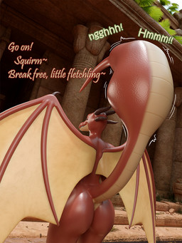 anthro duo female female_pred male male/female male_prey membrane_(anatomy) membranous_wings nude spread_wings struggling struggling_prey swallowing tail tail_bulge tail_fetish tail_play tail_vore text unwilling_prey vore wings hiddenmask18 mythology nintendo the_legend_of_zelda tila_(hiddenmask18) tulin_(tloz) avian dragon mythological_creature mythological_scalie rito scalie 3:4 3d_(artwork) blender_(artwork) digital_media_(artwork) english_text hi_res