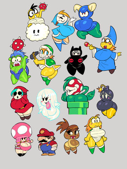 2_horns :o angry anthro armless belt big_breasts big_nose big_tongue black_belt black_bodysuit black_clothing black_eyes black_facial_hair black_footwear black_hair black_mustache black_pseudo_hair black_shoes black_skinsuit blue_body blue_clothing blue_eyes blue_hair blue_legwear blue_leotard blue_overalls blue_robe blue_shell blue_stockings blush blush_stickers bodily_fluids bodysuit breasts brown_body brown_breasts brown_clothing brown_footwear brown_hair brown_shoes brown_skin butt cleavage cleavage_cutout clothed clothed_female clothing cloud countershade_face countershade_tail countershade_torso countershading cutout dripping eyelashes eyewear facial_hair fangs female female_anthro female_humanoid footwear fuse ghost_tail glasses glistening glistening_arms glistening_breasts glistening_butt glistening_clothing glistening_hands glistening_horn glistening_legs glistening_legwear glistening_thigh_highs glistening_thighs glistening_tongue gloves green_body green_breasts green_clothing green_footwear green_hair green_helmet green_legwear green_shell green_shoes green_skin green_tail green_thigh_highs grey_background grey_hair group hair hammer hand_on_hip hand_on_own_hip handwear hat head_markings headgear headwear highlights_(coloring) holding_hammer holding_object holding_tool horn humanoidized leaf_(anatomy) legwear leotard lips lit_fuse looking_aside male markings mask multicolored_tail mustache obscured_eyes open_mouth open_smile orange_hair overalls pink_clothing pink_hair pink_tongue pipe plant ponytail pseudo_hair raised_arms red_blush red_clothing red_eyes red_hat red_headwear red_robe robe round_glasses saliva saliva_drip saliva_on_tongue sharp_teeth shell shoes short_stack short_tail simple_background skinsuit smile spots spotted_head spotted_markings standing stockings tail tan_clothing teeth thick_lips thick_thighs thigh_highs tight_clothing tongue tools two_tone_tail wearing_glasses wearing_mask white_body white_breasts white_clothing white_eyelashes white_eyes white_gloves white_hair white_handwear white_lips white_markings white_sclera white_spots wide_hipped_anthro wide_hipped_female wide_hipped_humanoid wide_hips yellow_body yellow_butt yellow_clothing yellow_legwear yellow_skin yellow_tail yellow_thigh_highs theguywhodrawsalot mario_bros nintendo kamek mario toadette air_creature bandit_(mario) bob-omb bomb_humanoid boo_(mario) bully_(mario) elemental_creature flora_fauna ghost goomba hammer_bro human humanoid koopa koopa_troopa lakitu living_bomb living_cloud mammal mouth_creature ninji_(mario) piranha_plant scalie shyguy spike_(mario) spirit toad_(mario) absurd_res hi_res