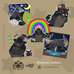 angry anthro bodily_fluids crying hair happy laugh long_hair male rainbow sleeping solo tears telegram_sticker naoto bovid bovine mammal 1:1 hi_res