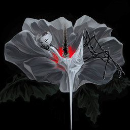 6_eyes anthro black_body clothed clothing dress female flower lying multi_eye multi_limb on_back plant solo white_clothing white_dress white_flower viaaderiam hollow_knight:_silksong hollow_knight_(franchise) team_cherry first_sinner arachnid arthropod weaver_(hollow_knight) 1:1 2026 hi_res