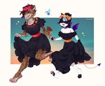 anthro aztec duo female floral_pattern folk_clothes grave pawpads piercing tattoo traditional_dress wings graveyardcat abella_mf_spirit huitzilopochtli felid feline mammal prehistoric_species saber-toothed_tiger hi_res