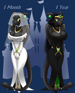 age_progression ambiguous_gender anthro big_breasts black_body breasts caption choker clothing crossgender curvy_figure dress female feminization footwear high_heels huge_breasts implied_gender_transformation implied_transformation jewelry membrane_(anatomy) membranous_wings necklace pose princess royalty shoes slim solo tail wedding_dress wings mantrodrac dreamworks european_mythology how_to_train_your_dragon mythology toothless dragon fury_(httyd) mythological_creature mythological_scalie night_fury scalie western_dragon alpha_channel pinup story story_in_description