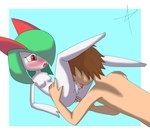 anal anal_fingering blush breasts chestnut_hair duo female fingering genitals green_hair hair heart_pupils male male/female not_furry nude oral white_body kirlia_furtive nintendo pokemon generation_3_pokemon human humanoid kirlia mammal pokemon_(species) hi_res