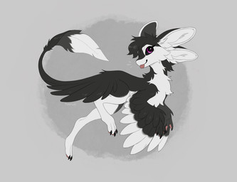 3_fingers 3_toes 4_ears ambiguous_gender biped black_body black_claws black_feathers black_finger_claws black_fur black_hair black_sclera black_tail black_toe_claws blep cheek_tuft chest_tuft claws countershade_face countershade_fur countershade_torso countershading digitigrade emanata facial_tuft feathered_wings feathers feet feral finger_claws fingers fluffy forked_tongue fur grey_background hair happy inner_ear_fluff looking_at_viewer midair multi_ear multicolored_body multicolored_tail nude pawpads paws pink_pawpads pink_tongue purple_eyes raised_leg running side_view simple_background smile solo tail tail_tuft text toe_claws toes tongue tongue_out tuft tufted_fur white_body white_feathers white_fur white_inner_ear white_tail white_tuft white_wings winged_arms wings ermanhalt fyr_(fenrir784) avali avian bird 2026 artist_name colored digital_drawing_(artwork) digital_media_(artwork) english_text full-length_portrait hi_res portrait signature