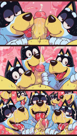 anthro anthro_on_anthro bedroom_eyes big_penis blush bodily_fluids claws clone collaborative collaborative_oral collaborative_sex cum cum_covered cum_in_mouth cum_inside cum_on_face cum_on_tongue cumshot dialogue dream ejaculation erection eyebrows foreskin fur genital_fluids genitals glans group handjob heart_eyes heart_symbol humanoid_genitalia humanoid_penis licking looking_at_viewer looking_pleasured male male/male messy multiple_subs_one_dom narrowed_eyes nude open_mouth open_smile oral orgasm penile penis penis_lick pink_background saliva saliva_on_penis saliva_on_tongue seductive sex simple_background smile solo_focus teeth text tongue tongue_out tuft unretracted_foreskin digitslayer bluey_(series) patreon bandit_heeler pat_(bluey) australian_cattle_dog bird_dog canid canine canis cattledog domestic_dog golden_retriever herding_dog hunting_dog mammal pastoral_dog retriever 2026 comic english_text hi_res letterbox multiple_scenes url