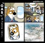 aircraft airplane book clothing dress_shirt inside_airplane japanese_flag mexican_flag mexico necktie reading shirt text topwear travel vehicle gabshiba gab_(comic) gao_shiba canid canine canis domestic_dog mammal shiba_inu spitz comic spanish_text translated url